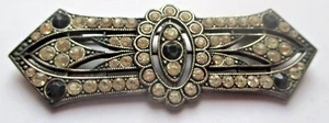 Ancienne broche Art Déco en argent cristaux diamant et noir bijou vintage 3365 - Bild 1 von 3