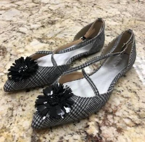 JCrew $148 Sadie Cross Strap Flats in Plaid 7.5 G7881 black white - Picture 1 of 3