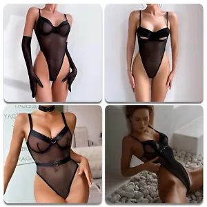 Traje corporal de malla de malla de mujer SeXy ropa interior lencería de peluche transparente - Imagen 1 de 42