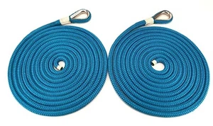 Cuerdas de amarre de poliéster de doble trenza azul real de 14 mm, 2 x 6 Mts, ojo de acero inoxidable - Imagen 1 de 1