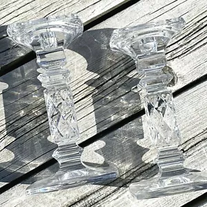 2 Marquis By Waterford 8" Crystal Brixton Pillar Candlesticks Lead Crystal - Picture 1 of 6