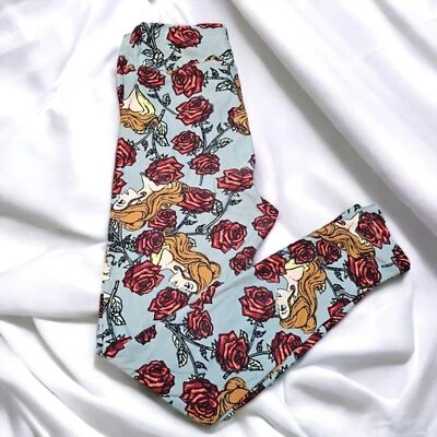 Lularoe One Size OS Grey Belle Beauty and the Beast Disney Leggings - Image 1 of 4