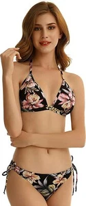 Women Halter String Triangle Bikini Sets Mid Waisted Two Piece Push Up (Size:M) - Picture 1 of 7