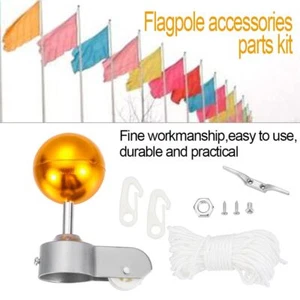 Gold Ball Flag Pole Parts Repair Kit Flagpole Accessories Nylon Braided Rope - Picture 1 of 11