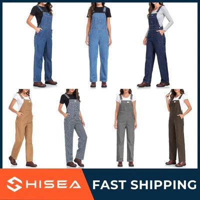 HISEA Mujeres Babero Mono Calce Relajado Ropa de Trabajo Algodón Denim Mono Jeans Bolsillos Foto 1 de 4