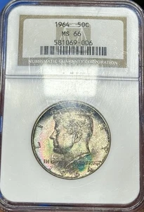 Rainbow Toned 1964 Kennedy Half Dollar NGC MS66 - Picture 1 of 2