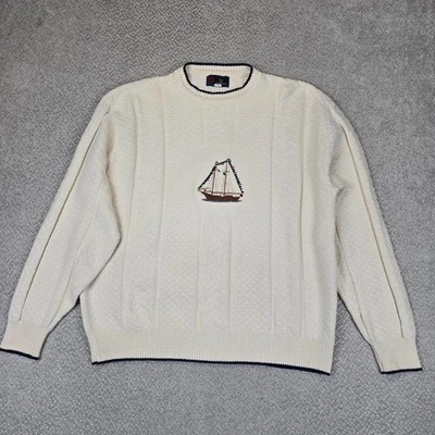 ISLE хлопка слоновой кости экипажа вязаный свитер 100% хлопок яхта сделано в США мужчин размер XL - Изображение 1 из 4