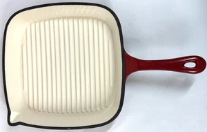 Technik Rot Weiß 9" Quadratisch Gerippt Einfach Abtropf Gusseisen Emaille Grillpfanne - Bild 1 von 9