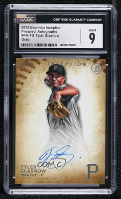 2015 Bowman Inception Prospect Gold /50 Tyler Glasnow #PA-TG CGC 9 Mint Auto - Image 1 of 2