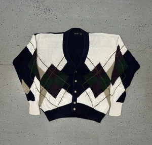 VTG 90s Argyle Cardigan Sweater- Multi-color- Size - Large - Picture 1 of 6