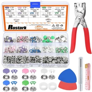 608Pcs 5 Colors Snap Button Fastener with Pliers Tool Kit Includes 9.5mm Holl... - Picture 1 of 7