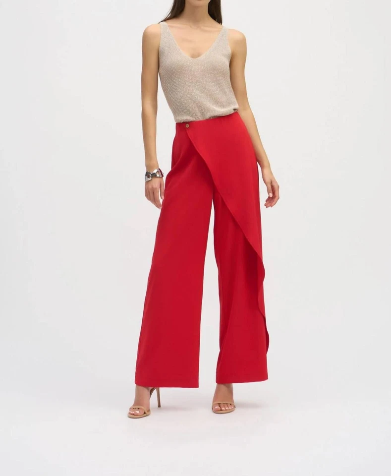 Pantalones Joseph Ribkoff Asimétricos Envoltura Frontal Pierna Ancha Rojo Radiante Foto 1 de 1