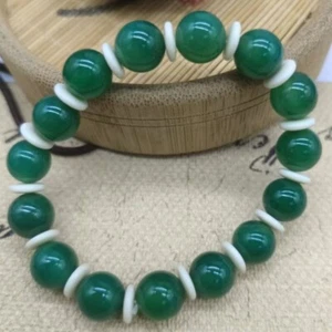 Natural Green Jade Chinese Modern Elastic Bead Bracelet Jewelry Gift Women - Picture 1 of 1