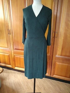 Used Hobbs Size 10 Dark Green long sleeved Snake Print jersey Wrap Dress - Picture 1 of 12