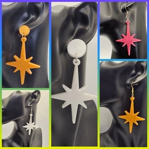 Handgefertigte Harz große Starburst Retro 50er Atom Mod Baumeln Statement Ohrringe - Bild 1 von 31