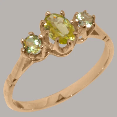 Solid 14ct Rose Gold Natural Peridot Womens Trilogy Ring - Sizes J to Z - Image 1 of 4