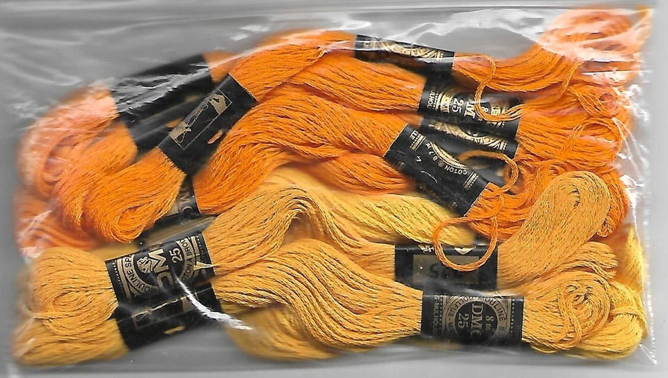 Vintage DMC floss lot, 12 skeins, Topaz to Canary Color Family. Unused - Image 1 of 1