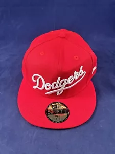 Los Angeles Dodgers Hat New Era Size 7 1/2 Red White Script Wool Fitted 59Fifty - Picture 1 of 15