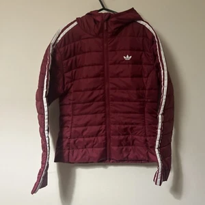 Adidas Slim Jacket Womens 10 Burgundy Red Full Zip Hooded - Picture 1 of 10