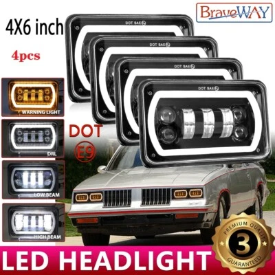 4pcs 4x6" Led Headlights Hi/Lo Halo DRL Amber Turn Singal fit 1980-1988 Cutlass  - Image 1 of 4