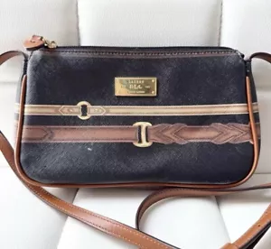 Lauren Ralph Lauren Canvas Purse Shoulder Bag Crossbody Off Black Belts Stripes - Picture 1 of 10