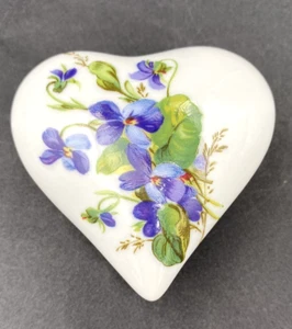 Vintage Heart-Shaped Porcelain Limoges, France, Trinket Box, Bouquet of Violets - Picture 1 of 12