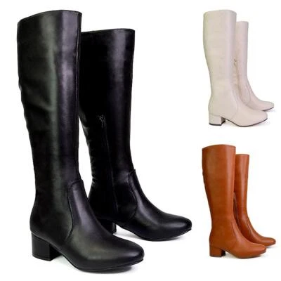 Womens Knee High Boots Ladies Low Heel Casual Formal Essential Biker Riding Size - Imagem 1 de 4