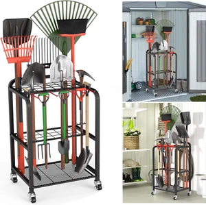 Wheeled Heavy Duty Garden Tool Storage, Alloy Steel Garden Tool Organizer with W - Picture 1 of 7