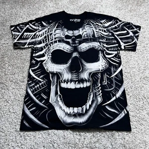 Camisa azul líquido para hombre grande negra blanca calavera estampada informal gráfica - Imagen 1 de 10