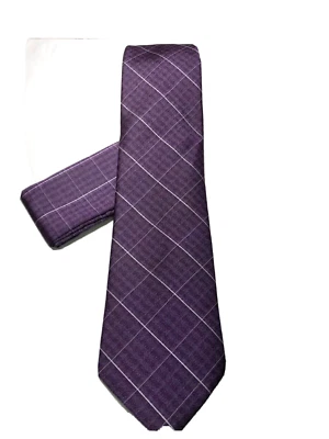 Corbata de microfibra Q marca para hombre y cuadrado de bolsillo púrpura blanco a rayas nueva con etiquetas Foto 1 de 3