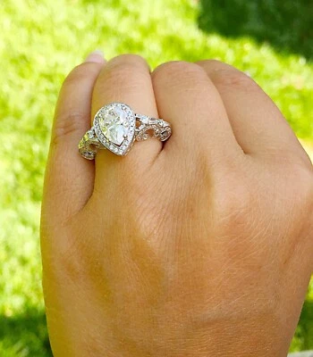 14K WHITE GOLD PEAR SHAPE DIAMOND ENGAGEMENT RING BRIDAL NATURAL HALO 1.60CTW - Image 1 of 4