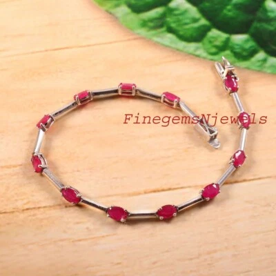 Natural Ruby Gemstones with 925 Sterling Silver Bracelet for women's #9049 - Image 1 of 4