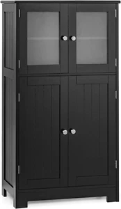Bathroom Storage Cabinet, Kitchen Pantry Cabinet W/Tempered Glass Doors & Adjust - Picture 1 of 12