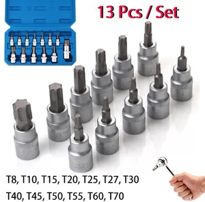13PC Torque Torx Star Sockets Bit Set Male Female E-torx Bits 3/8 1/4'' Handheld - Picture 1 of 12
