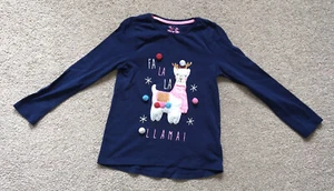 F&F Girls Fa La La Llama Navy Christmas Top 5-6 Years. Excellent Condition - Picture 1 of 4