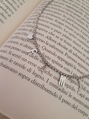 Collana tennis con scritta "Family" in acciaio inossidabile - Immagine 1 di 2