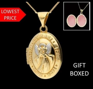 9ct Angel Locket Gold Two-Colour 14 x 17mm Oval 23mm Drop Optional 46cm Chain - Picture 1 of 14
