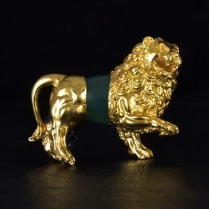 Gold Vermeil Sterling Löwen Design Halskette Grüner Chalcedon Edelstein 23,06 g - Bild 1 von 12
