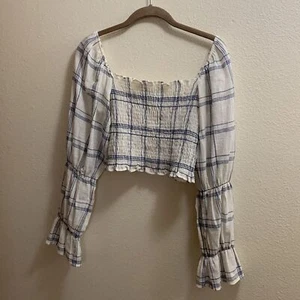 Blusa Zara Smocked Cropped Top Donna Taglia S Blu Tessuto Crepey Estate - Foto 1 di 10