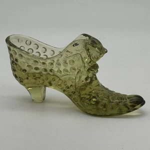 Fenton Art Glass Olive Green Hobnail Cat Head Shoe Slipper Heel Boot Vintage - Bild 1 von 8