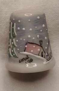 Thimble Winter Snow Red Church Tree House Barn Hand Painted Bisque By Coral 1980 - Picture 1 of 5