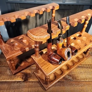 Matching Set Of Oak PIPE STANDs RACKs For 24 Briar Meerschaum Pipes - Picture 1 of 13