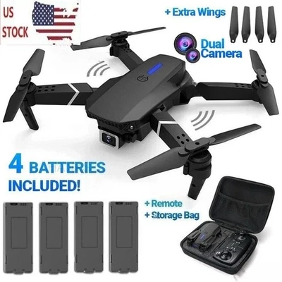Drone 2025 4K HD Dual Camera WiFi FPV RC Foldable Quadcopter + 4 Batteries USA - Image 1 of 4