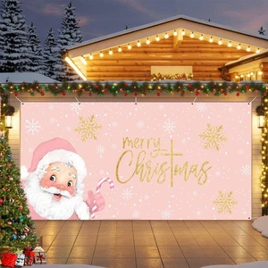 Pink Santa Christmas Garage Door Banner Cover, Hanging Garage Door Decoration... - Bild 1 von 9