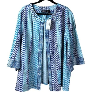 Maggie Barnes Linen Blend Blues Silver Cardigan Open Jacket Women Sz 3X (26/28) - Picture 1 of 11