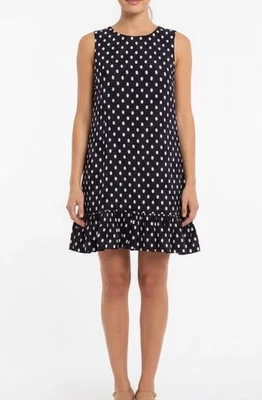 Nuevo con etiquetas Vestido Betsey Johnson Talla 8 Azul Marino/Blanco Lunares Pinup Rockabilly Barbie Foto 1 de 4