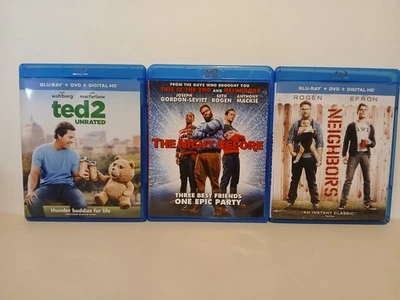 Lot of 3 Adult Comedy Blu-Ray Ted 2 Unrated, Neighbors, The Night Before Foto 1 de 4