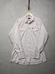 Camicia vintage Wrangler uomo XL uomo alto rosa a righe western perla snap made in USA - Foto 1 di 6