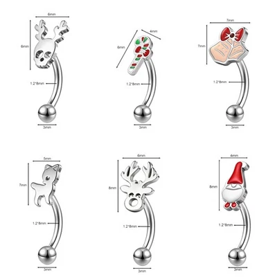 6Pcs 16G Stainless Steel Eyebrow Piercing Christmas Eyebrow Ring Rook Piercing - Image 1 of 4