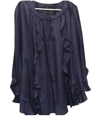 Blusa BCBG Maxazria con volantes para mujer talla OS azul manga larga 100 % seda #052 Foto 1 de 4